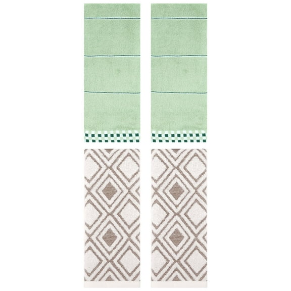 Unique Bargains 4 Pcs Geometric Soft Hand Towels Light Green/Beige 14" x 30"/13" x 29"