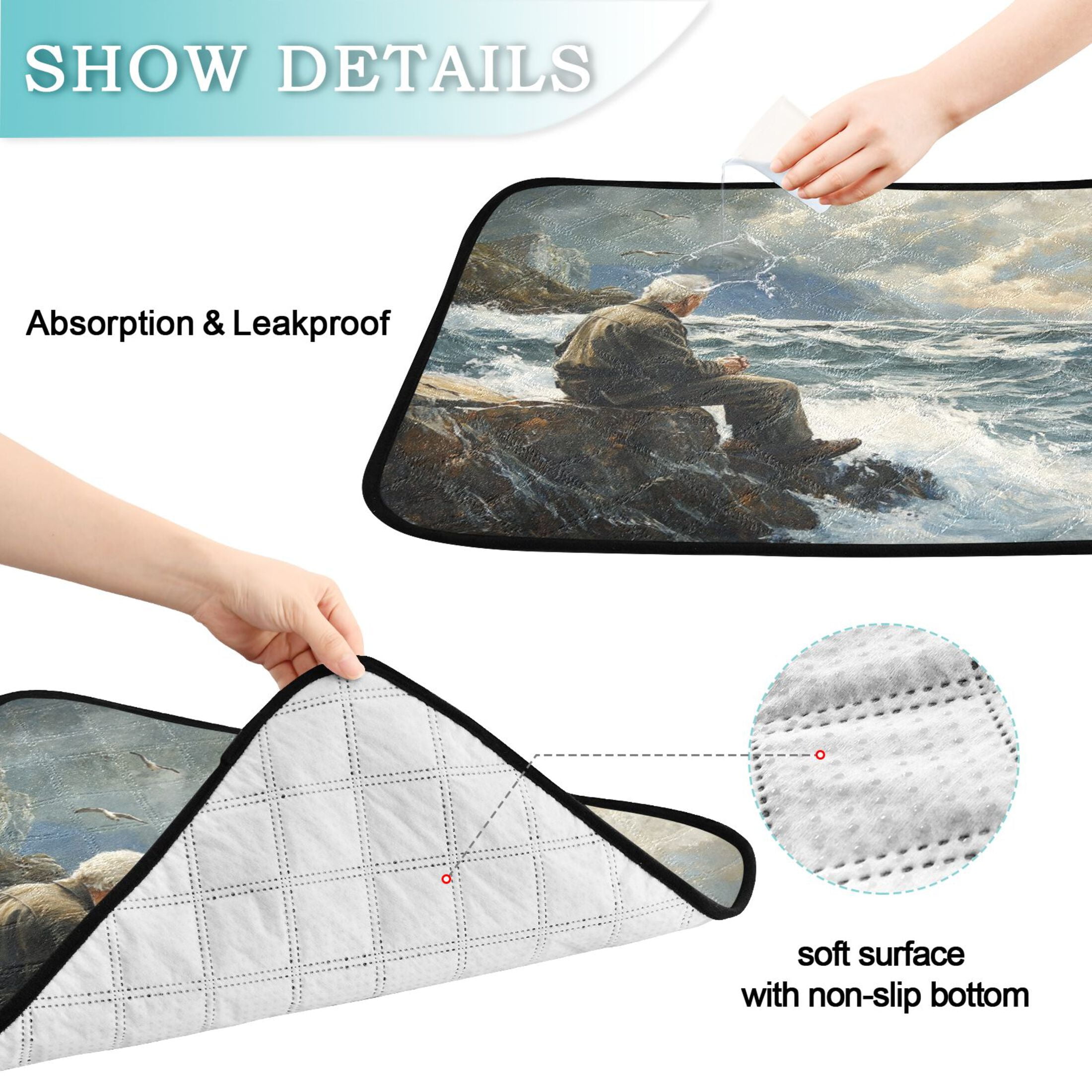 Qxltty The Old Man and The Sea Cat litter Pads Pet Set of 3 Diaper Mats Center Anti-leakage Layer Absorbent Soft and Comfortable