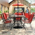 thumbnail image 3 of BizChair 7 Piece Outdoor Patio Dining Set - 55" Tempered Glass Patio Table with Umbrella Hole, 6 Red Flex Comfort Stack Chairs, 3 of 12
