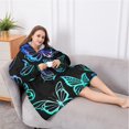 thumbnail image 5 of Oversized Wearable Blanket Hoodie,Blue Green Butterfly Pattern Sherpa Blanket Hoodie with Super Pockets,Super Warm Fuzzy Pullover for Women & Men, 5 of 6
