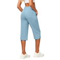 thumbnail image 4 of Textilo Womens Golf Capris Elastic High Waisted Side Slit Stretch Trousers with Pockets Straight Leg Button Pant Golf Yoga Work Lightweight Summer Casual Clothes,Sky Blue M, 4 of 6