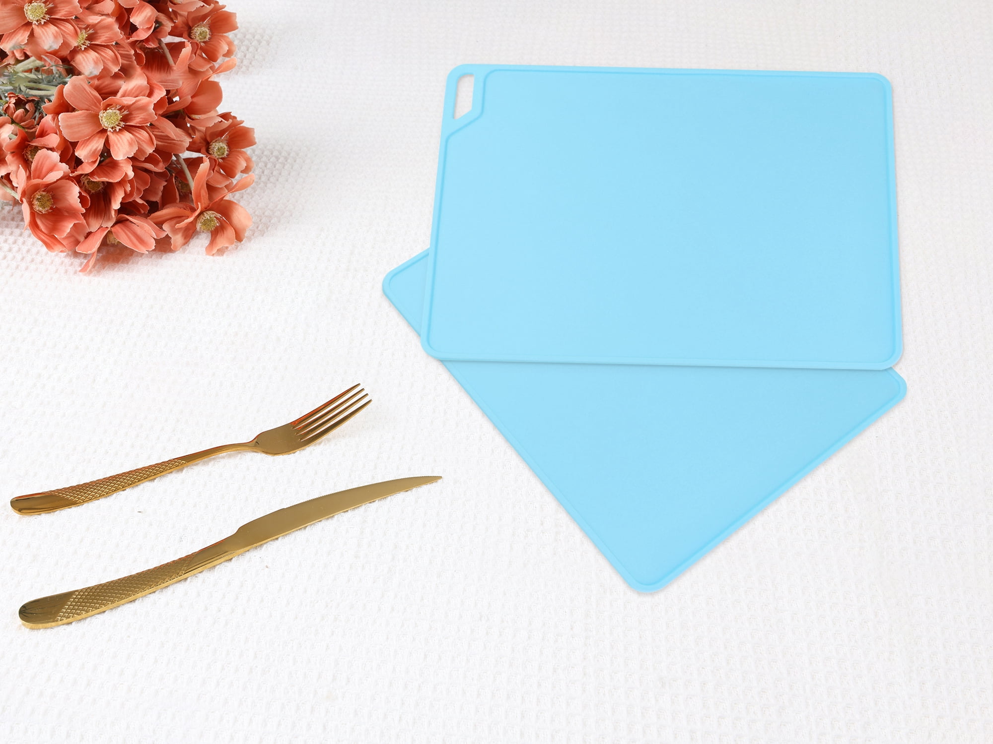 Unique Bargains Set of 6 Silicone Placemats for Kitchen Dining Table Decor Light Blue