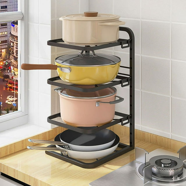Organizador de cacerolas de 4 niveles estante para cacerolas de cocina que ahorra espacio material de hierro compacto y resistente altura ajustable elegante para debajo del ANGGREK Otros