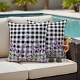 thumbnail image 5 of Purple Flowers Pillow Covers 2 Pack Watercolor Vintage Country Purple Floral Butterfly Black Plaid Pillowcase Waterproof Outdoor Throw Pillow Cover for Patio Garden Square Cushion 24”x24”, 5 of 9