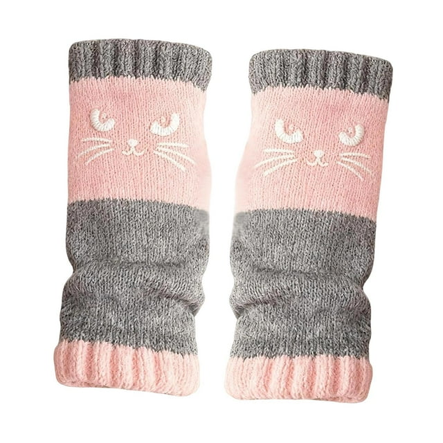 Guantes sin dedos con mangas para muñeca y orificio para el pulgar, ideales para clima frío para mujeres y niñas. rosa