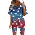 thumbnail image 2 of Pounoo Women's 2 Piece Outfits Knit Sets Independence Day Style Lightweight Breathable V Neck Short Sleeve Star Print Top And Biker Shorts Gift, 2 of 6