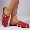 thumbnail image 4 of Rokment Metallic Gold Studded Mules Backless Dressy Sandals for Women Ladies Fashion Punk Casual Leather Closed Toe Low Heels Dress Slip on Open Back Flat Slippers Red Size 9.5, 4 of 7