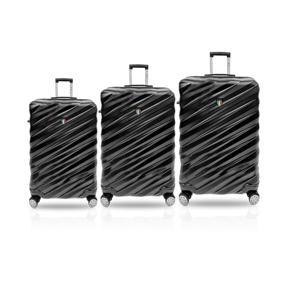 TUCCI ITALY Storto 3-Piece Unisex Adult Hardside Spinner Luggage Set 20/24/28" - Black
