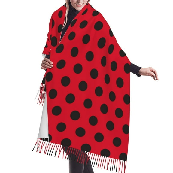 Shawl Wraps for Women - Ladybug black dotted spots red Oversized Fall Winter Fashion Blanket Scarf for Women
