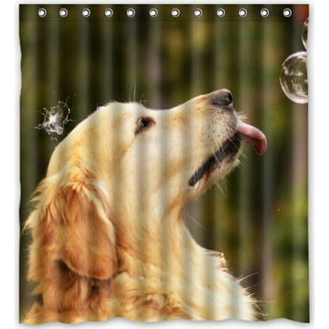 HelloDecor Dog Golden Retriever Shower Curtain Polyester Fabric Bathroom Decorative Curtain Size 66x72 Inches