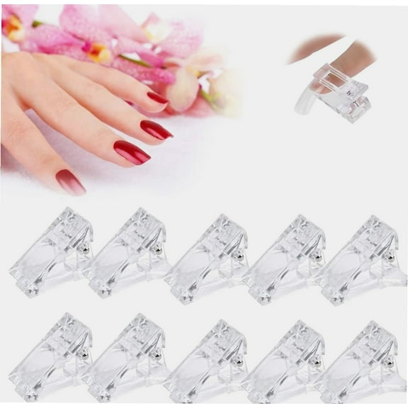 Pack of 10 Transparent Nail Clips Nail Art Tool, Clear Gel, Quick Building Fingernail DIY Manicure Clip Plastic Clip for Nail Extension