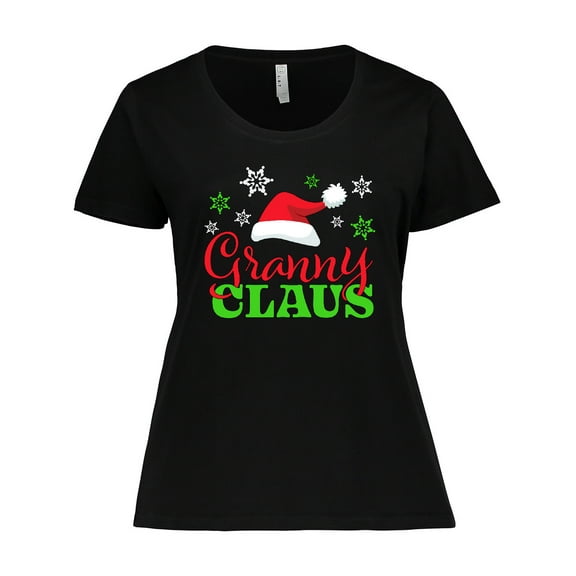 Inktastic Granny Claus with Christmas Santa Hat and Snowflakes Women's Plus Size T-Shirt