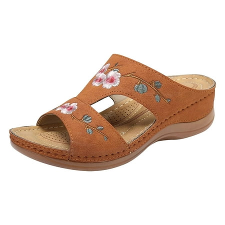 

Wandatree Women s Wedge Sandals Arch Support Hollow Flower Embroidery Slippers