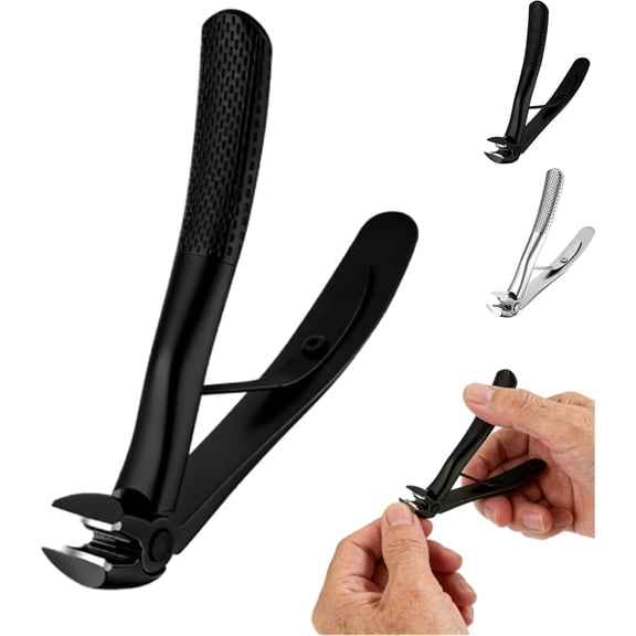 Easeclip Extended Nail Clipper, Long Handle Angled Toenail Clippers for Seniors, Curved Nail Cutter for Thick Nails, Stainless Steel No-Splash Nipper (Black)
