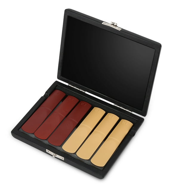 Wooden Saxophone Clarinet Reeds Storage Case, PU Leather Cover, Lightweight Portable Box with Slots for 6pcs Reeds