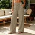 thumbnail image 2 of Zynoxe Wide Leg Pants for Women Trendy Breathable Elastic Waist Drawstring Lounge Trousers with Pockets Casual Straight Vacation Travel Pants Beige S, 2 of 6