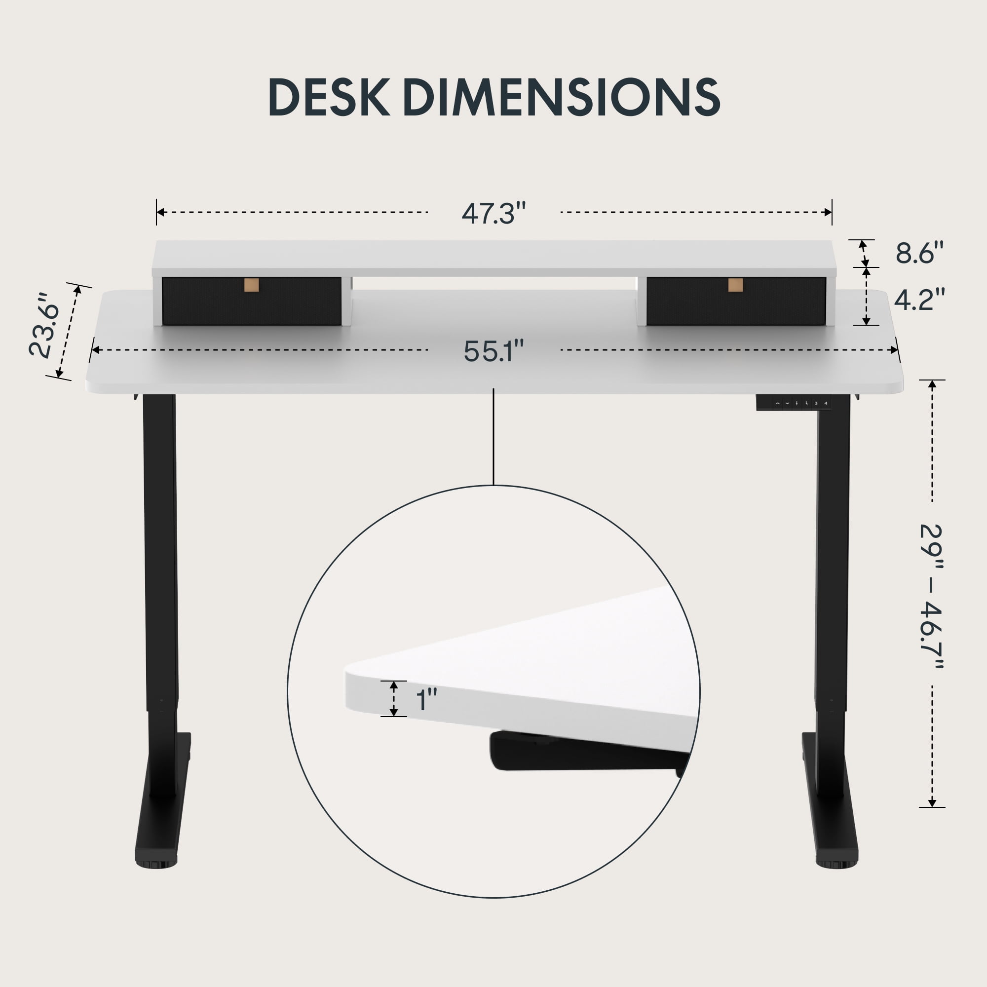 FlexiSpot 55"x24" Height Adjustable Standing Desk with 2 Drawers, Ergonomic Monitor Stand Computer Desk Black Frame and White Top