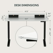 FlexiSpot 55x24 Height Adjustable Standing Desk with 2 Drawers, Ergonomic Monitor Stand Computer Desk Black Frame and White Top