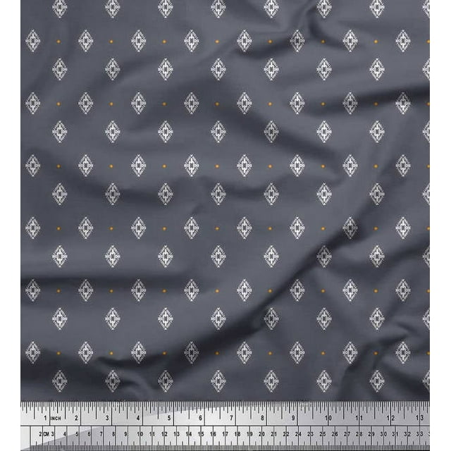 Soimoi Poly Crepe Fabric Dot & Geometric Ethnic Print Fabric by The Yard 42 Inch Wide