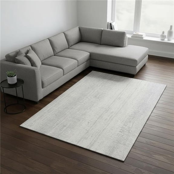 HomeRoots 668367 10 x 14 ft. Silver & Ivory Striped Transitional Washable Machine Made Rectangle Area Rug with UV Protection