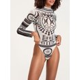 thumbnail image 5 of LMLYSoH Women Bodysuit, Long Sleeve Printed Mock Neck Triangle Bottom Romper, Wild Fashion Bodycon Jumpsuit, 5 of 8