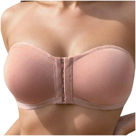 FAHXNVB Front Closure Wireless Strapless Bras for Women Push Up Seamless Comfy Bandeau Bralette Comfortable Invisible Tube Tops