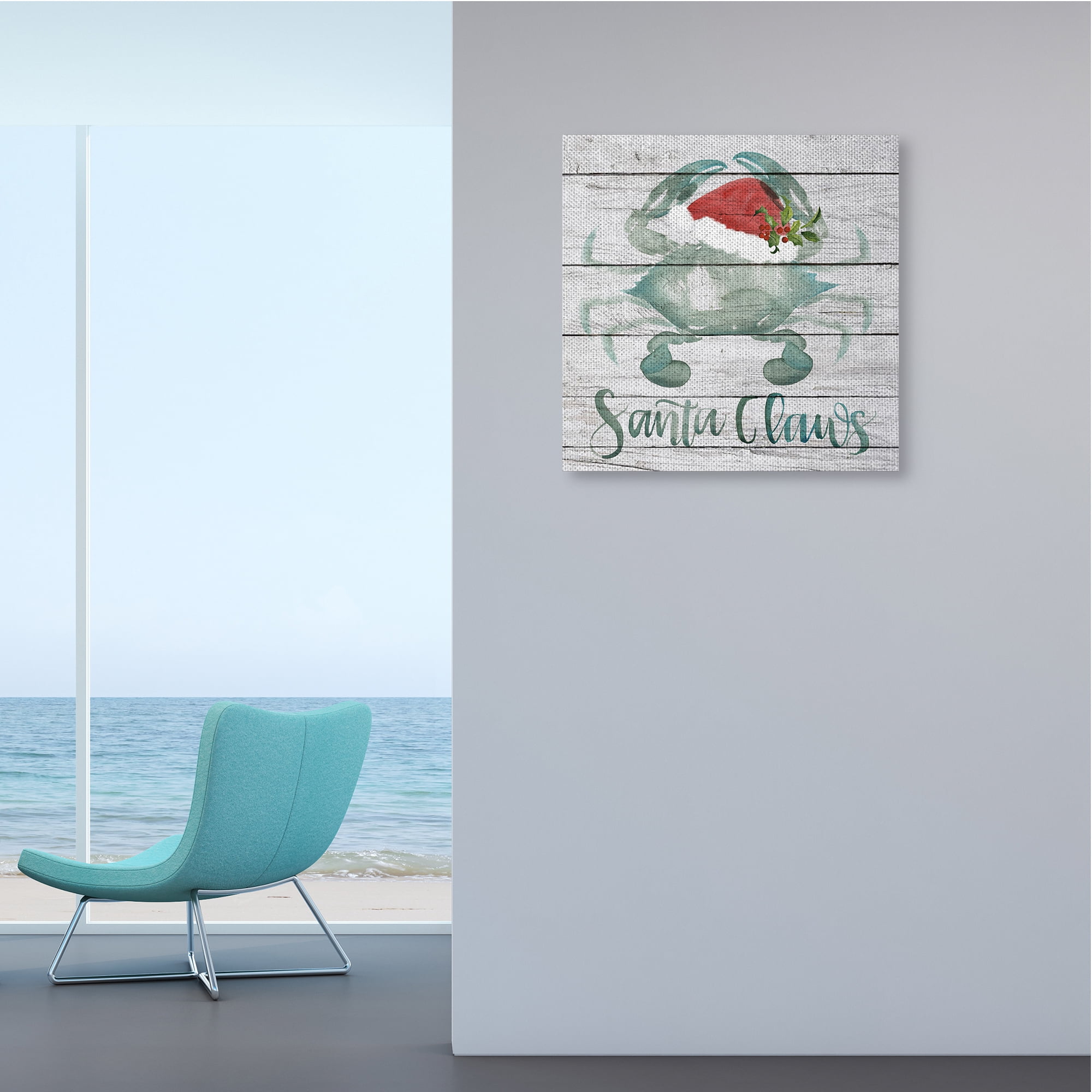 Stupell Industries Santa Claws Blue Crab Nautical Pun Christmas Nature Painting Gallery Wrapped Canvas Art Print Wall Art, 24 x 24