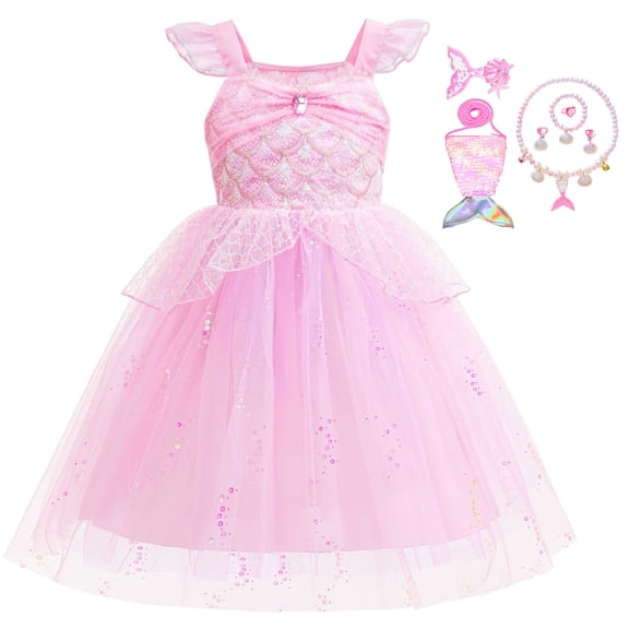 Girls Mermaid Princess Tutu Dress Toddler Kids Birthday Party Costume With Accessories