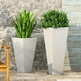 thumbnail image 2 of Afuera Living Outdoor Modern Large and Small Cast Stone Planter Set in White, 2 of 9