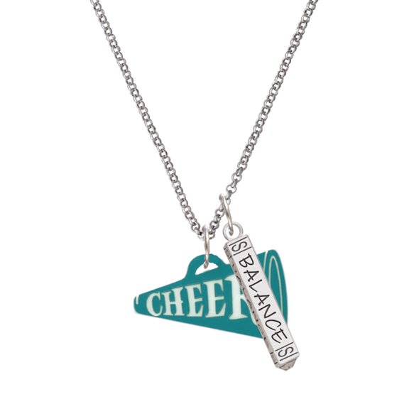 Delight Jewelry Acrylic 1.25" Teal Cheer Megaphone Silvertone Balance Bar Charm Necklace, 23"