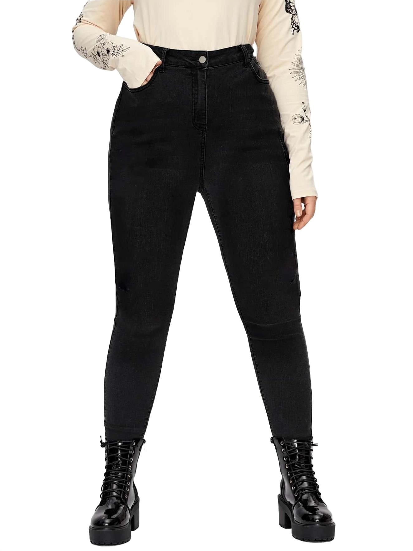Women's Long Stretch Plain Skinny Black Plus Size Jeans