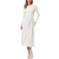 thumbnail image 2 of INSPIRE CHIC Ribbed Knitted Maxi Dress for Women's High Waist Pleated Front Long Sleeve A-Line Dresses XS Beige White, 2 of 6
