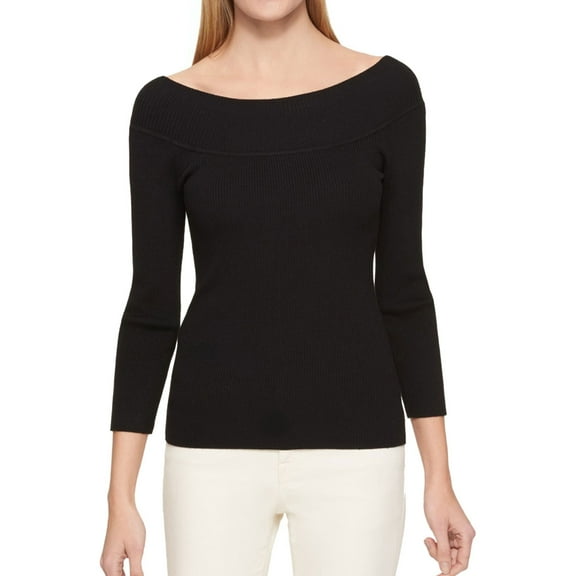 Tommy Hilfiger Womens Reverse Shawl Pullover Sweater, Black, Large