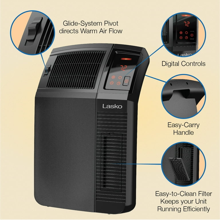 Lasko 1500W Electric Cyclonic Ceramic Room Space Heater with Timer,  CC24920, Black - Walmart.com