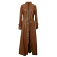 thumbnail image 4 of Summer Savings Clearance 2022! BEFOKA Winter Warm Thicken Outwear Coat Women's Fashion Sexy Autumn And Winter Solid Long Leather Coat Imitation Leather Windbreaker Coat, 4 of 6