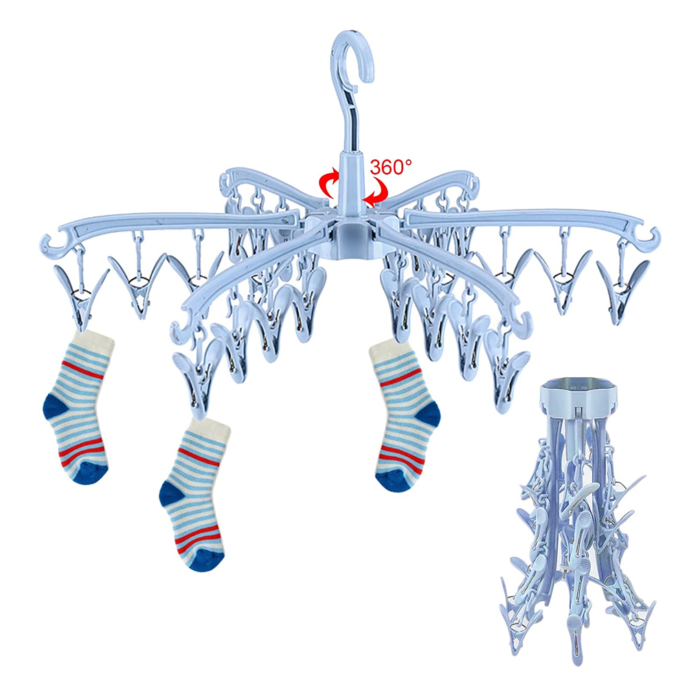Foldable Hanging Sock Clips With 24 Pegs, Rotatable Drying Racks