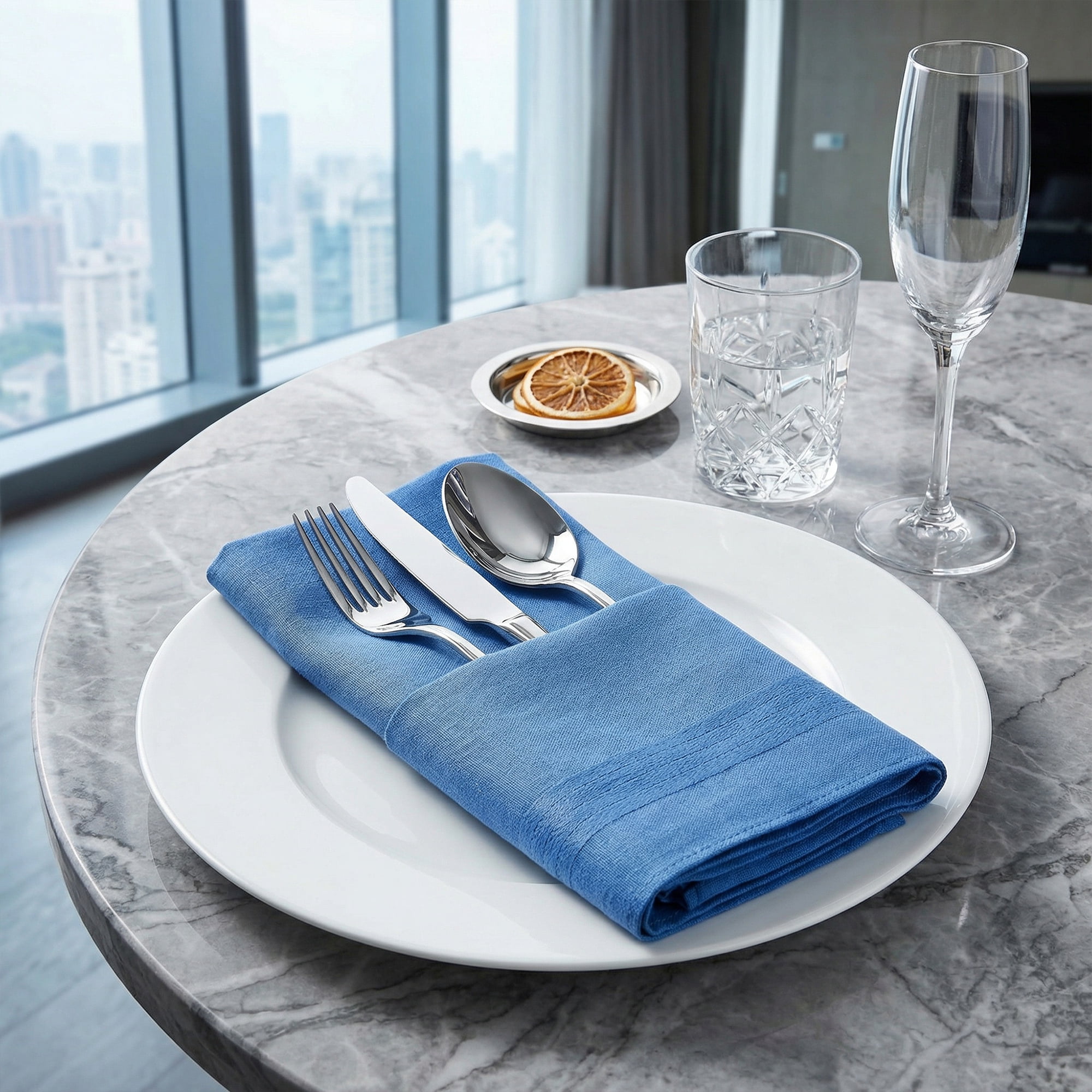 Unique Bargains 12Pcs Washable Reusable Cloth Napkins Blue Gray 16x16inch