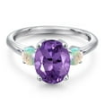 thumbnail image 3 of Gem Stone King 2.80 Ct Oval Purple Amethyst White Simulated Opal 925 Sterling Silver Ring (Size 8), 3 of 6