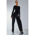 thumbnail image 3 of Black Velvet Wrap Drape Detail Wide Leg Jumpsuit, 3 of 9