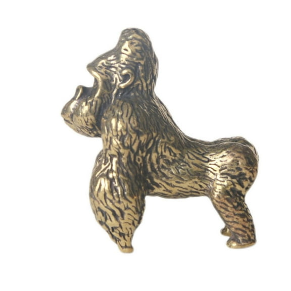 STOBOK Brass Gorilla Figurine Ornamental Desktop Decor Golden Metal Sculpture