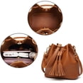 thumbnail image 3 of LHSHIDU Womens Mini Bucket Bag Leather Drawstring Handbag Tassel Shoulder Purse Retro Crossbody Wallet with Adjustable Straps, 3 of 7