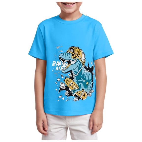 TOWED22 Big Boys T-Shirts 2T-8 Year Short Sleeve Crew Neck Tees Graphic Print Casual Tops(Sky Blue,5-6 Y)