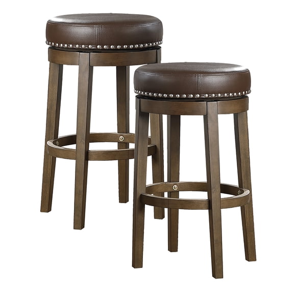Lexicon Whitby 30.5 Inch Pub Height Round Swivel Seat Bar Stool, Brown (2 Pack)