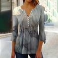 thumbnail image 2 of XWSHYW Womens Clothes Women's Casual Trumpet 3/4 Sleeve Printed Buttoned Basic Ruched Corset Tunic Tops Pleated Shirts Blouses, Sizes S-2XL, 2 of 5