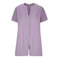 thumbnail image 6 of GILIGEGE Rompers for Women 2025 Summer Casual V Neck Button Down Short Sleeve Romper Overalls Shorts with Pockets Beach Vacation Outfits Short Rompers Tshirt Shorts Dressy Jumpsuits Casual Trendy, 6 of 7