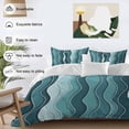 thumbnail image 3 of 3 Piece Abstract Turquoise Moire Duvet Cover Set Full Size,Microfiber Comforter/Quilt Cover with Corner Ties and 2 Pillowcases,Gradient Coastal Ocean Geometric All Season Bedding with Zipper Closure, 3 of 8