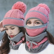 Viworld Fleece Lined Winter Hats for Women Knit Beanie Hat Scarf Mask Set Warm Soft Slouchy Skull Cap Pom