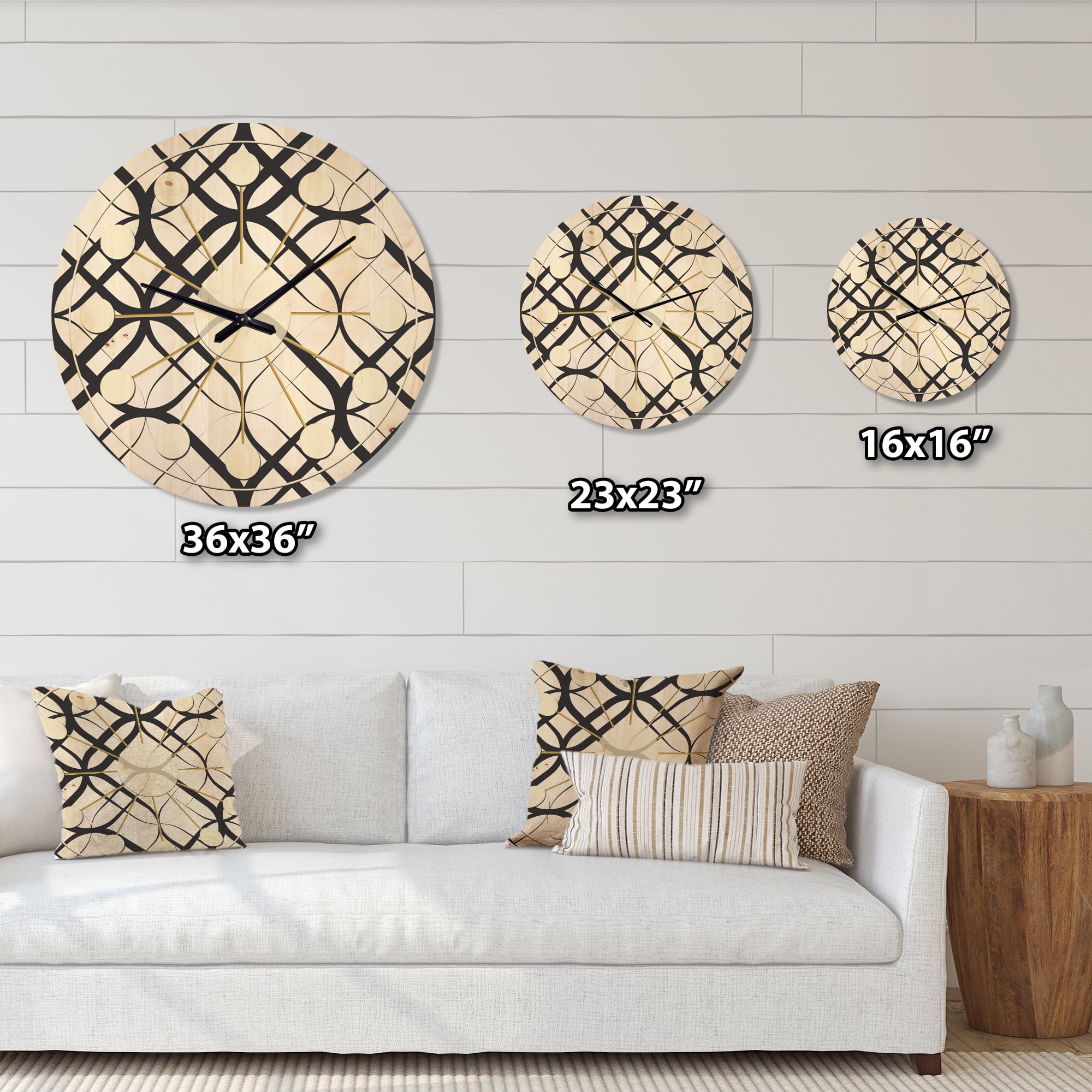 Designart 'Black and White Geometric Pattern III' Mid-Century Modern Wood Wall Clock