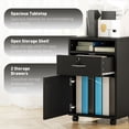 thumbnail image 3 of Mobile Small Filing Cabinet with Lockable Drawer & Open Shelf, 23.6" Black Particle Board Office Storage Organizer on Wheels for Home Office, Printer Stand & Paperwork Storage, 3 of 7