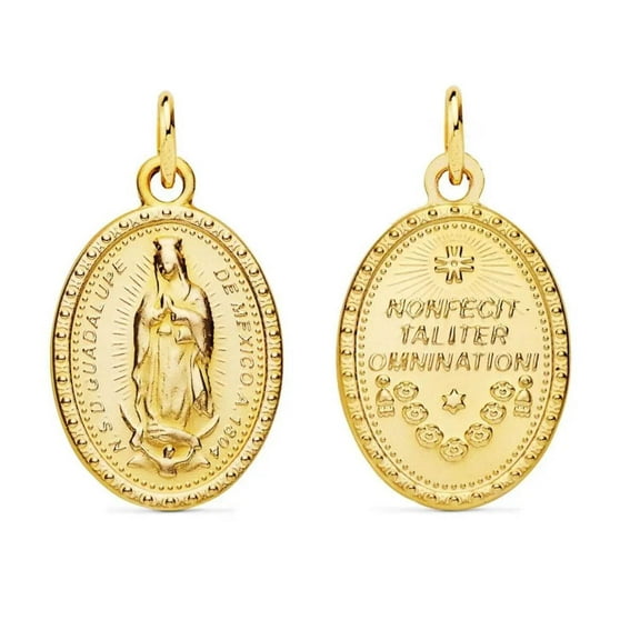 18K Solid Yellow Gold Our Lady of Guadalupe Oval Medal 20x15 mm